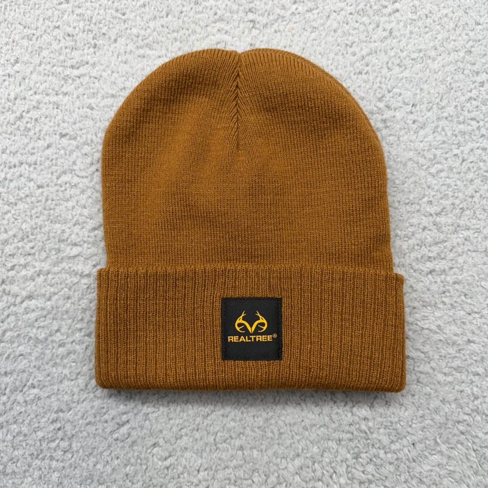 Realtree RTH3P429 Mens Brown Knit Cuffed Beanie Logo Patch Watch Cap Winter Hat